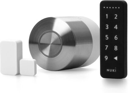 Nuki Smart Lock Pro – Incl. Keypad 1 & Door Sensor - Slim Deurslot met Wifi – Lock ‘n’ Go, Nachtmodes & Auto Unlock – Werkt met Google Home, Alexa & Apple Home – Zwart & Wit
