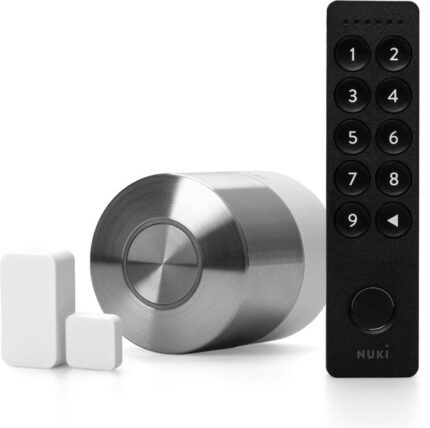 Nuki Smart Lock Pro – Incl. Keypad 2 & Door Sensor - Slim Deurslot met Wifi – Lock ‘n’ Go, Nachtmodes & Auto Unlock – Werkt met Google Home, Alexa & Apple Home – Zwart & Wit