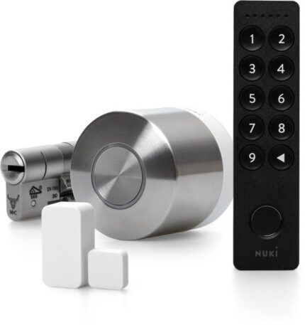 Nuki Ultra + keypad 2.0 +deursensor, inclusief SKG 3 sterren verstelbare cilinder : toegang met smartphone, vingerafdruk en pincode,